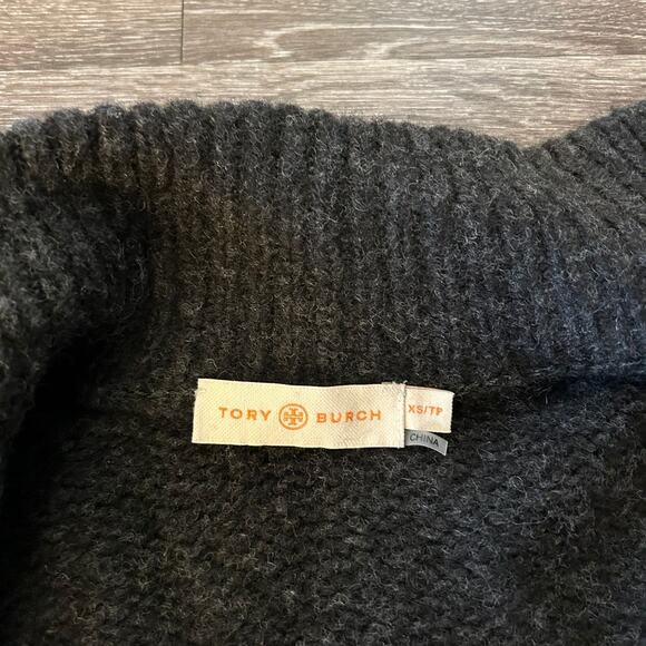 Tory Burch Jillian Wool Chunky Sweater Cardigan Charcoal Gray Sz XS Button Front - Picture 13 of 16